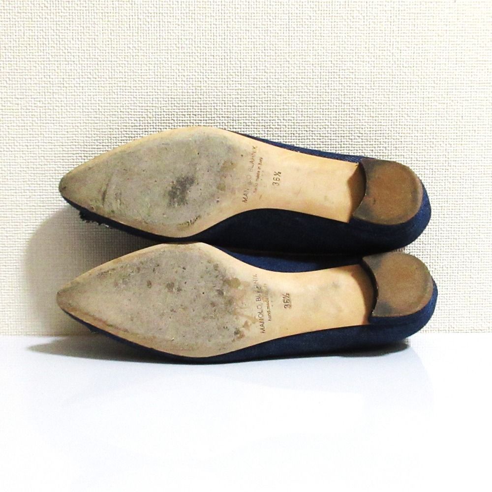 良品 Manolo Blahnik マノロブラニク ハンギシ デニムフラットシューズ