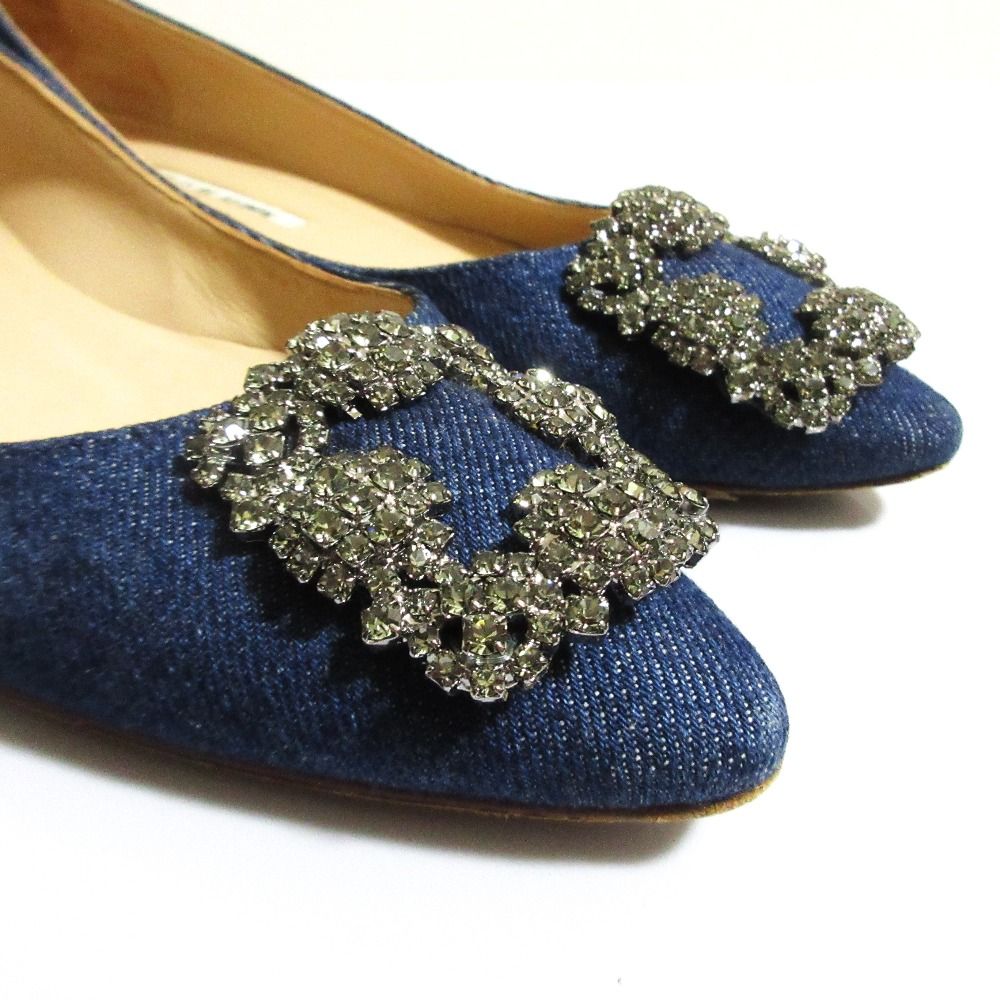 良品 Manolo Blahnik マノロブラニク ハンギシ デニムフラットシューズ