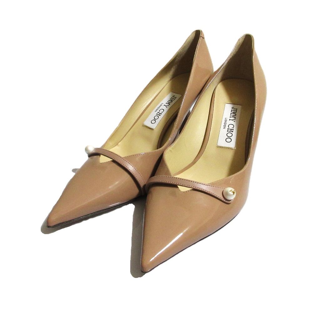 JIMMY CHOO ジミーチュウ ROSALIA 65 ロザリア パール パテントレザー パンプス サイズ38 約25 0 cm ピンクベージュ レディース 古着