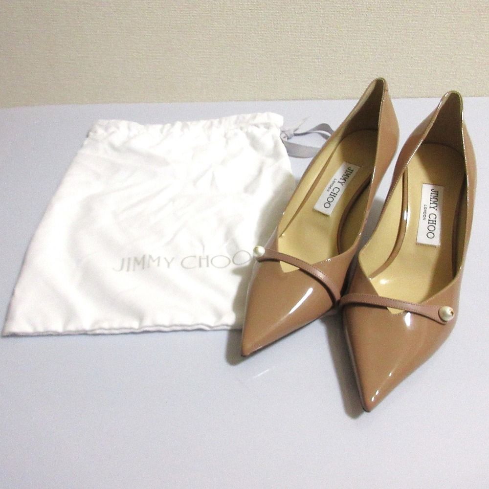 JIMMY CHOO ジミーチュウ ROSALIA 65 ロザリア パール パテントレザー パンプス サイズ38 約25.0 cm ピンクベージュ レディース 古着 コーデ提案 ハイヒール パンプス 