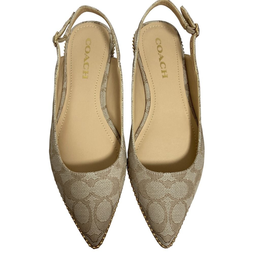COACH コーチ シグネチャー ヴィー スキマー ポインテッドトゥ パンプス C 7841 サイズ7 23.5ｃｍ相当 ベージュ レディース 古着