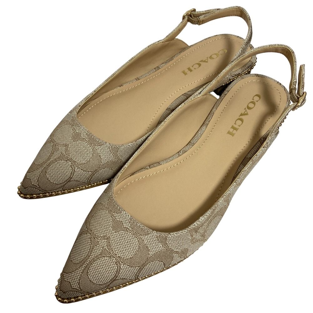 COACH コーチ シグネチャー ヴィー スキマー ポインテッドトゥ パンプス C 7841 サイズ7 23.5ｃｍ相当 ベージュ レディース 古着