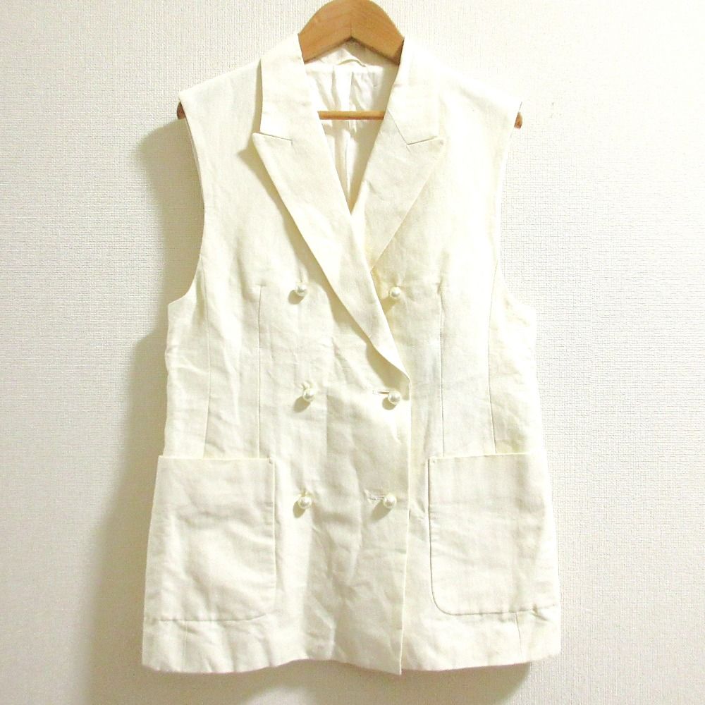 ANAYI アナイ リネンブライトクロステーラードジレ ベスト サイズ38 ホワイト レディース 古着