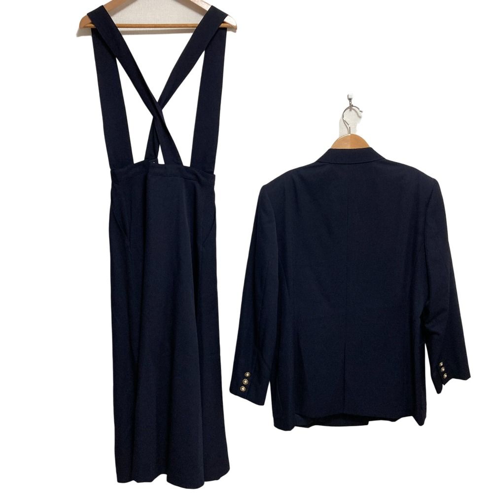 インゲボルグ パールボタン ダブルジャケット ジャンパースカート セットアップ 2点セット ネイビー レディース 古着