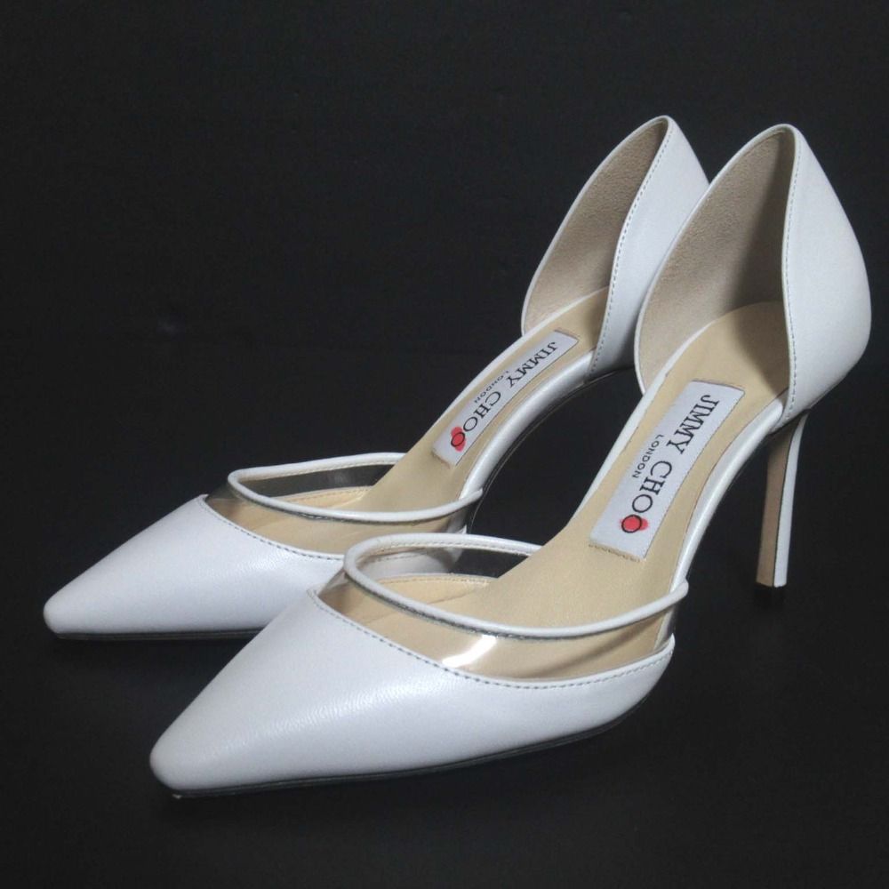 JIMMY CHOO ジミーチュウ レザー PVC ポインテッドトゥ ハイヒール パンプス サイズ34 21 cm相当 ホワイト クリア レディース 古着
