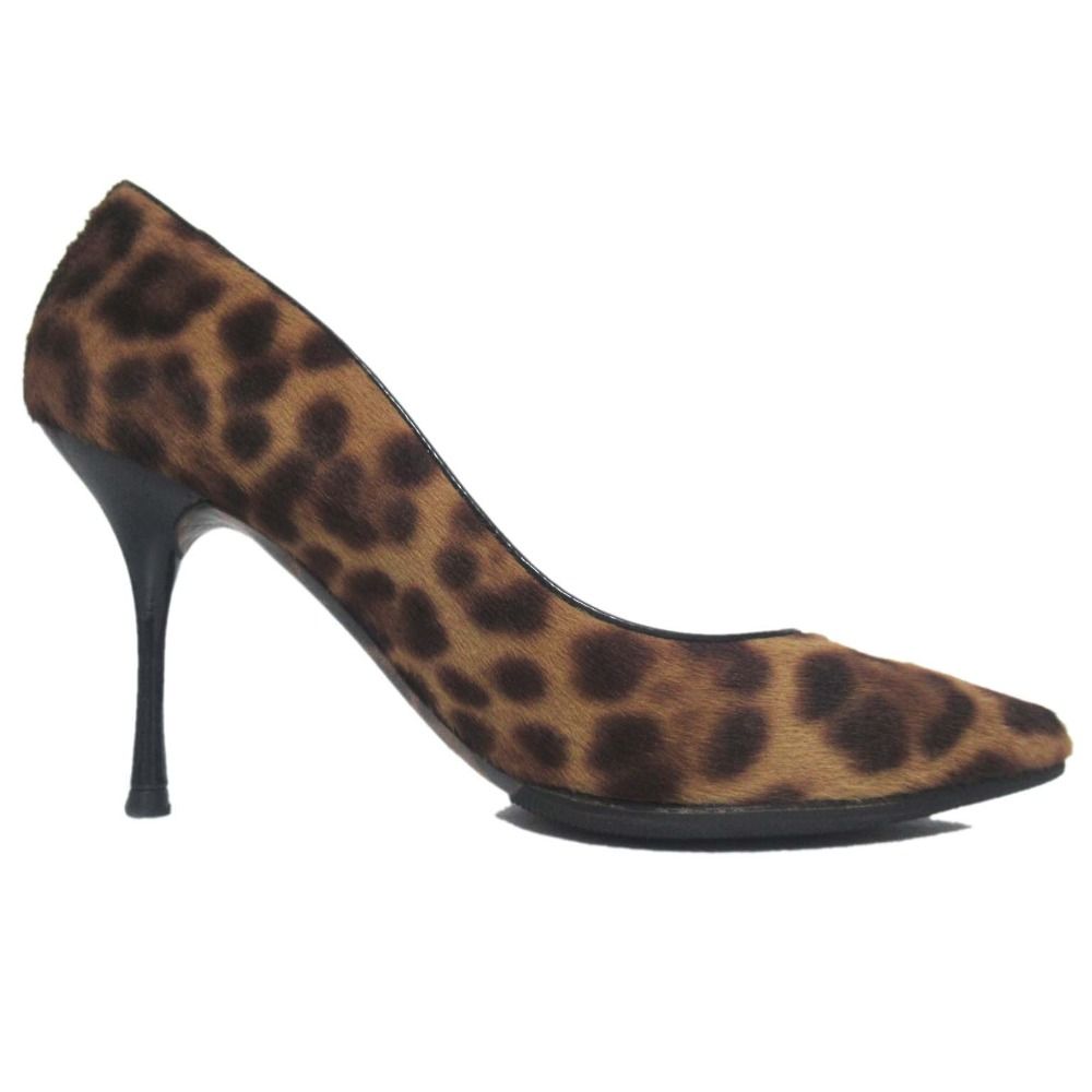 DOLCE-GABBANA ドルチェ-ガッバーナ レオパード柄ハラコ ポインテッドトゥ パンプス サイズ37.5 約24 cm ブラウン レディース 古着