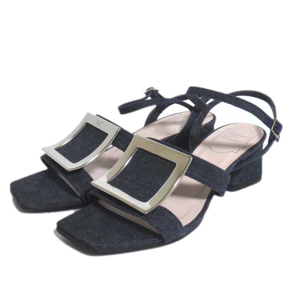 Roger Vivier ロジェヴィヴィエ BIKIVIV SANDAL デニム アンクルストラップ サンダル 36.5 23.5 cm インディゴブルー レディース 古着