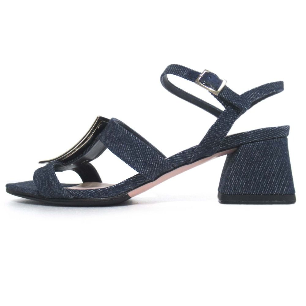 Roger Vivier ロジェヴィヴィエ BIKIVIV SANDAL デニム アンクルストラップ サンダル 36.5 23.5 cm インディゴブルー レディース 古着