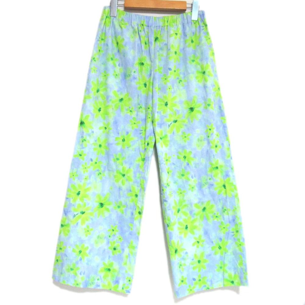 24 SS MARNI マルニ フラワープリント ドローストリング イージーワイドパンツ サイズ40 ブルー系 レディース 古着