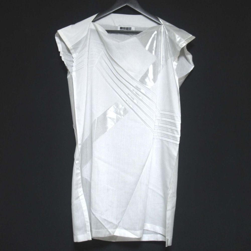 ♥ ISSEY MIYAKE イッセイミヤケ 132.5 フレンチスリーブ プルオーバー ロングブラウス サイズ3 ホワイト レディース 古着