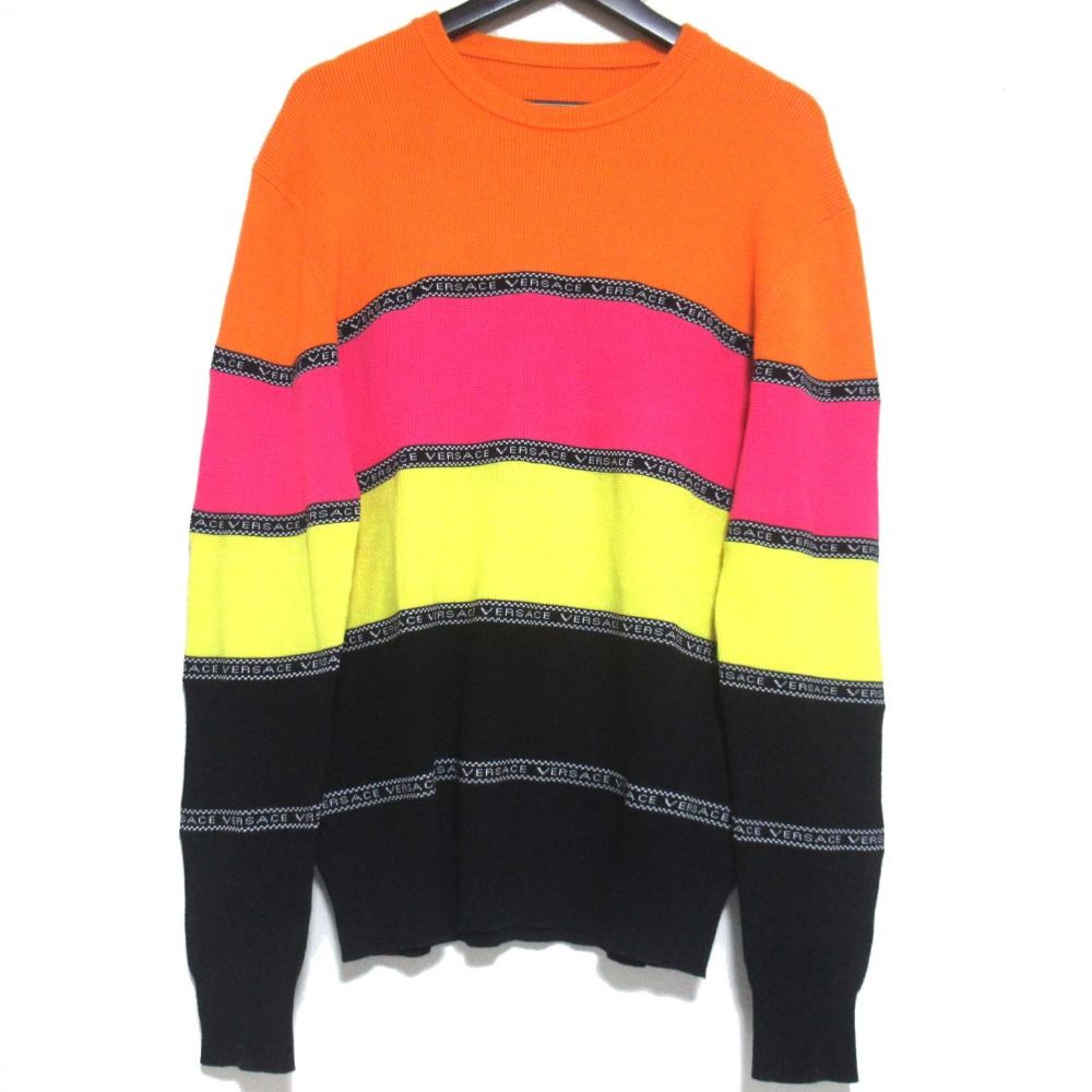 美品 クリーニング済 VERSACE ヴェルサーチ ロゴライン ニット