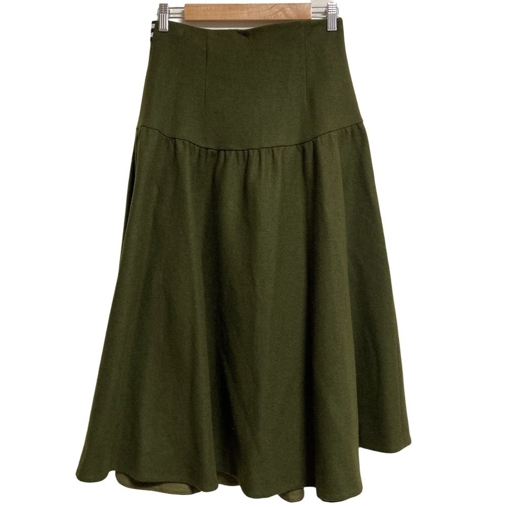 22 AW BORDERS at BALCONY ボーダーズアットバルコニー FLARE WOOL SKIRT フ ロングスカート BD 2221-3 H-39 サイズ38 カーキ レディース 古着