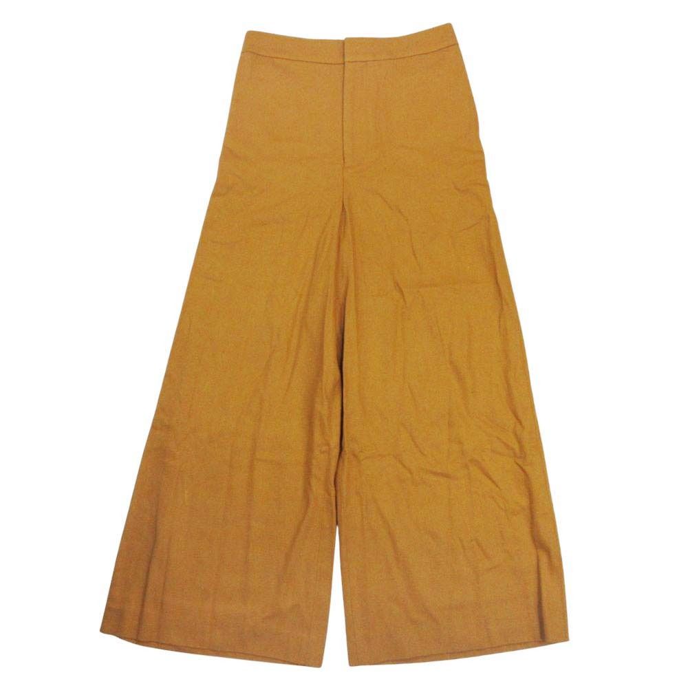 ENFOLD エンフォルド シルクネップ ワイド パンツ フ タック スラックス トラウザー 38 マスタード レディース 古着