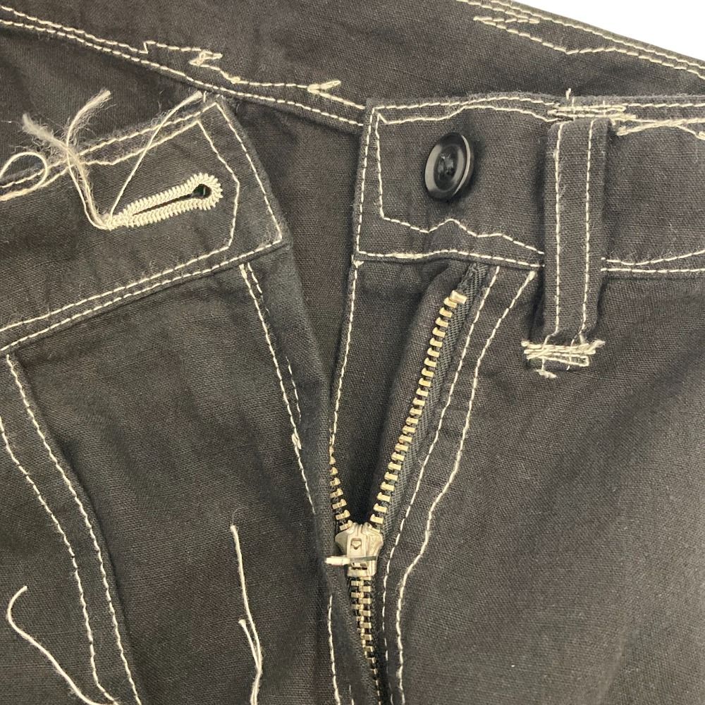  22 SS Y s ヨウジヤマモト LINEN COTTON CANVAS RANDOM CHECK DYE TUCK PANTS ステッチデザインパンツ YG P 05 300 ブラック レディース 古着 チノパン パンツ