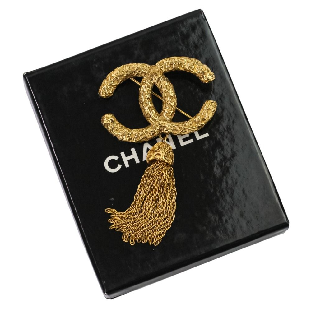 美品 93A CHANEL シャネル ヴィンテージ ココマーク タッセル ブローチ