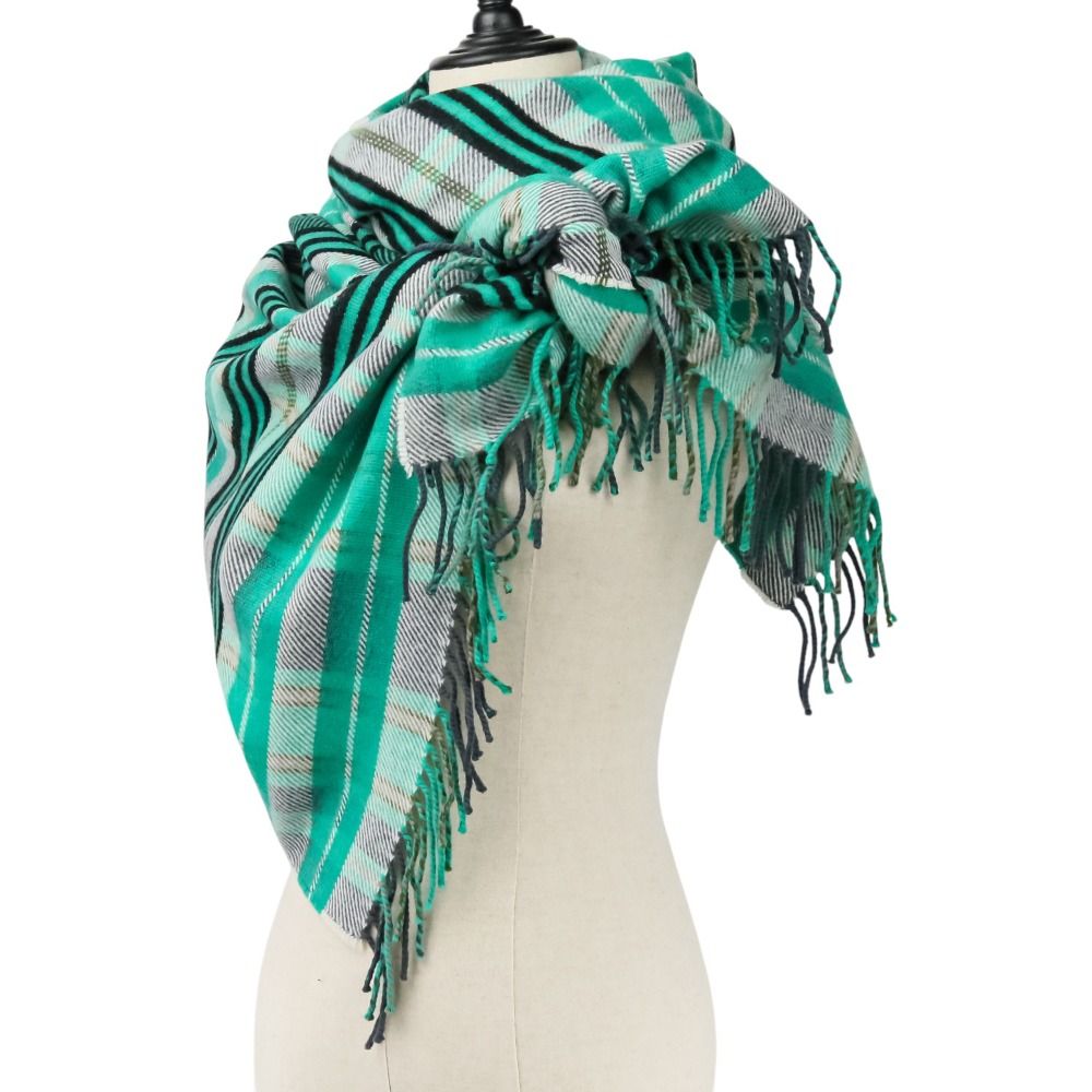 美品 HERMES エルメス カシミヤ タータンチェック フリンジ