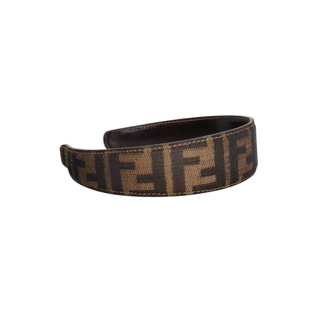 良品 FENDI フェンディ レザー ズッカ柄 FF ヘアバンド カチューシャ