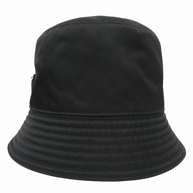 極美品　レア　プラダ　バケットハット　帽子　三角ロゴ　ビジュー　シルク混　黒 極美品 レア プラダ バケットハット 帽子 三角ロゴ ビジュー シルク混