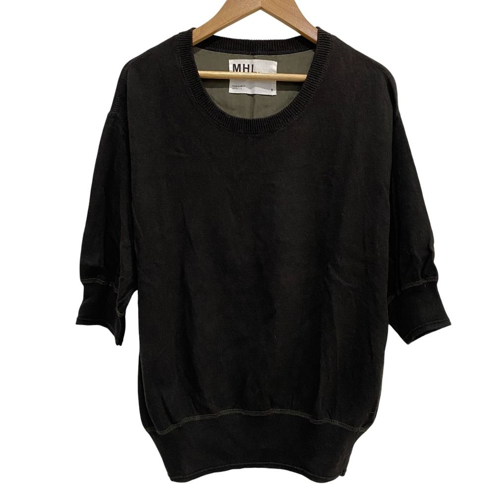 MHL HOWELL マーガレットハウエル コットンリネン ハーフスリーブ ニットカットソー サイズ2 チャコールグレー レディース 古着