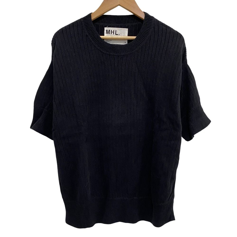 MHL. HOWELL マーガレットハウエル コットンリネン ハーフスリーブ リブニットカットソー サイズ2 ブラック レディース 古着