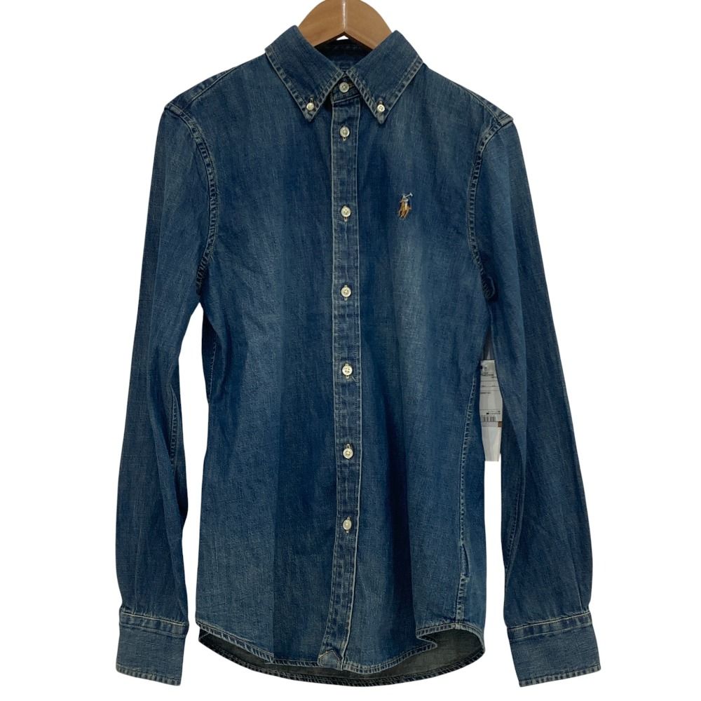 美品 ラルフローレン デニムシャツ ポニー ワンポイント刺繍 BDシャツ M 未使用 RALPH LAUREN ラルフローレン CUSTOM FIT ポニー刺繍 デニム BD