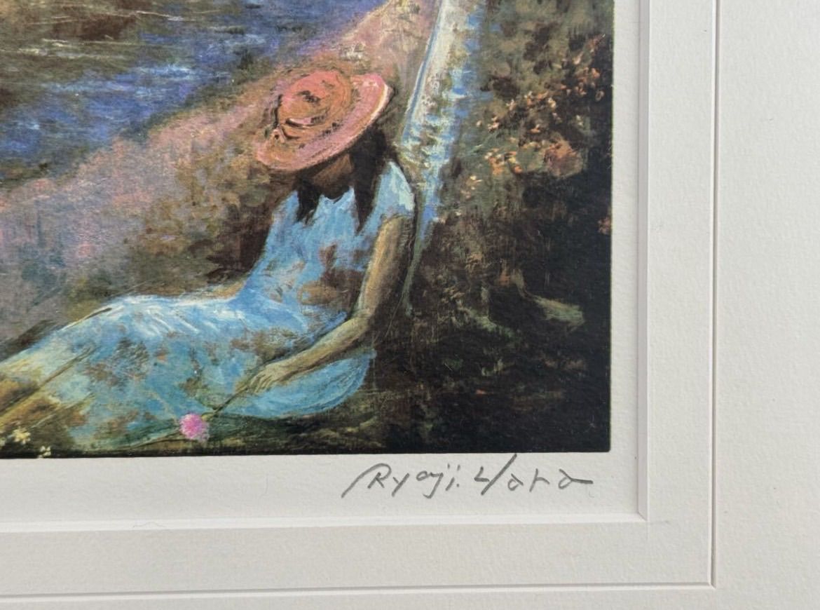 原良次 「山の湖」シルクスクリーン 直筆サイン入り 二科会会員 渡欧数