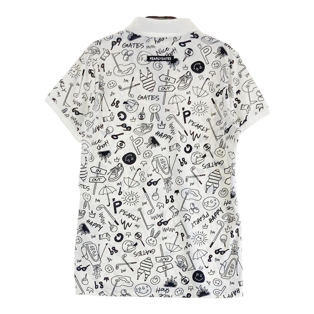 サイズ 0 PEARLY GATES パーリーゲイツ モデル 半袖ポロシャツ ニコちゃん 総柄 ホワイト系 ゴルフウェア レディース ストスト