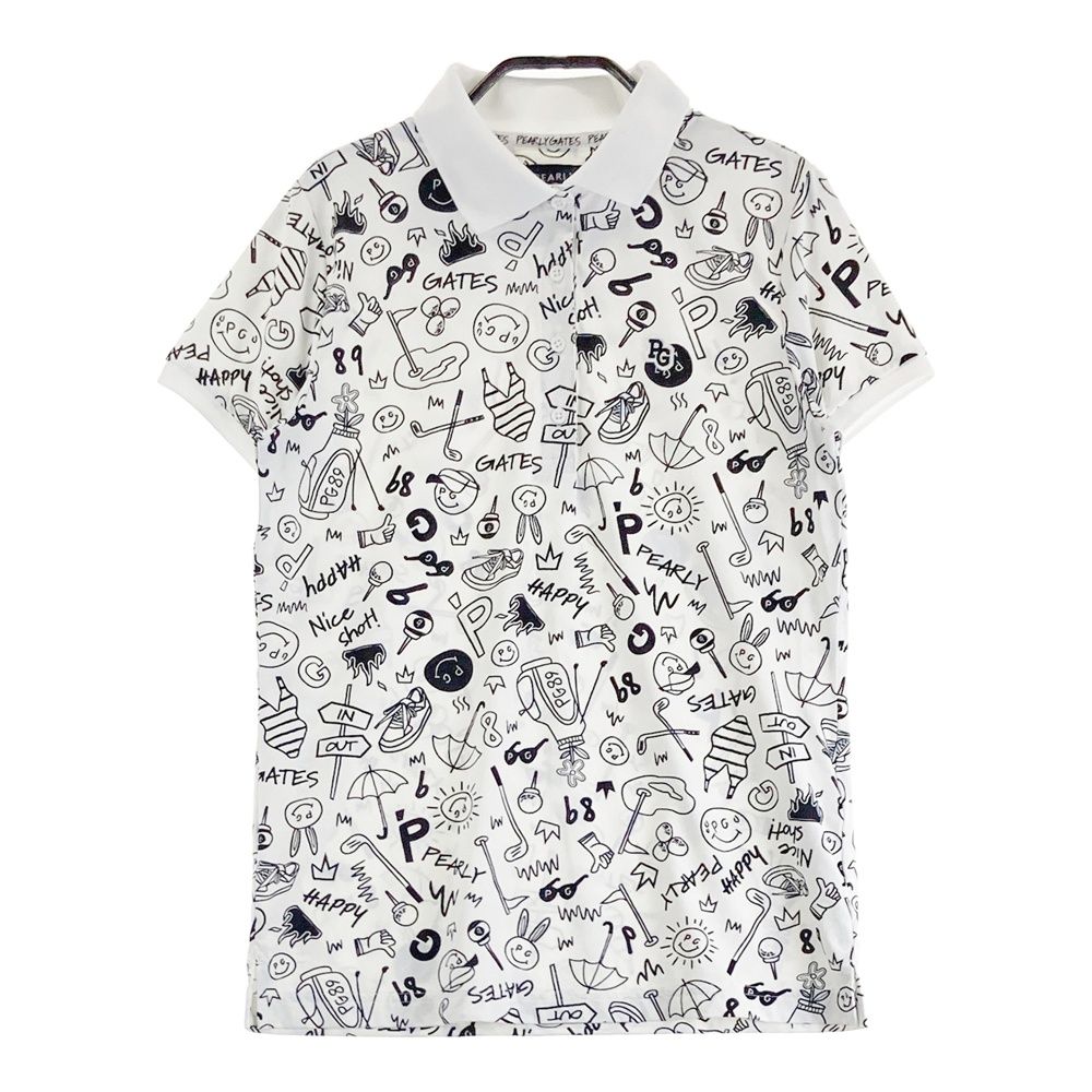 サイズ 0 PEARLY GATES パーリーゲイツ 2025年モデル 半袖ポロシャツ ニコちゃん 総柄 ホワイト系 ゴルフウェア レディース ストスト