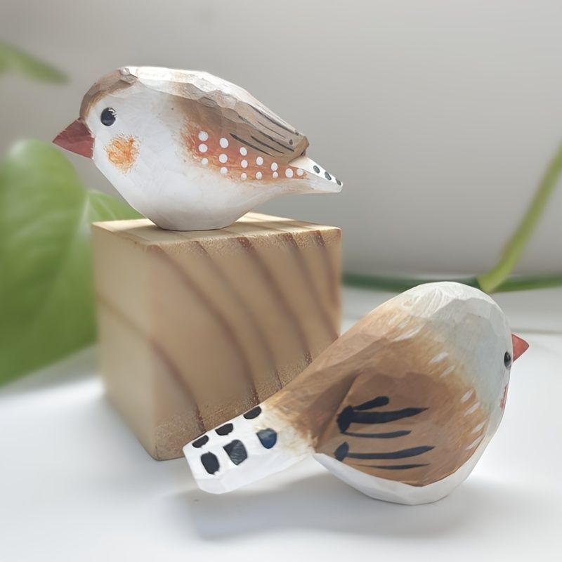 働物/実木/手彫/置物/木彫/鈴/1セット SGYP198 置物 手彫り木製スズメオブジェ 5.8cm｜ハンドメイド・手描き