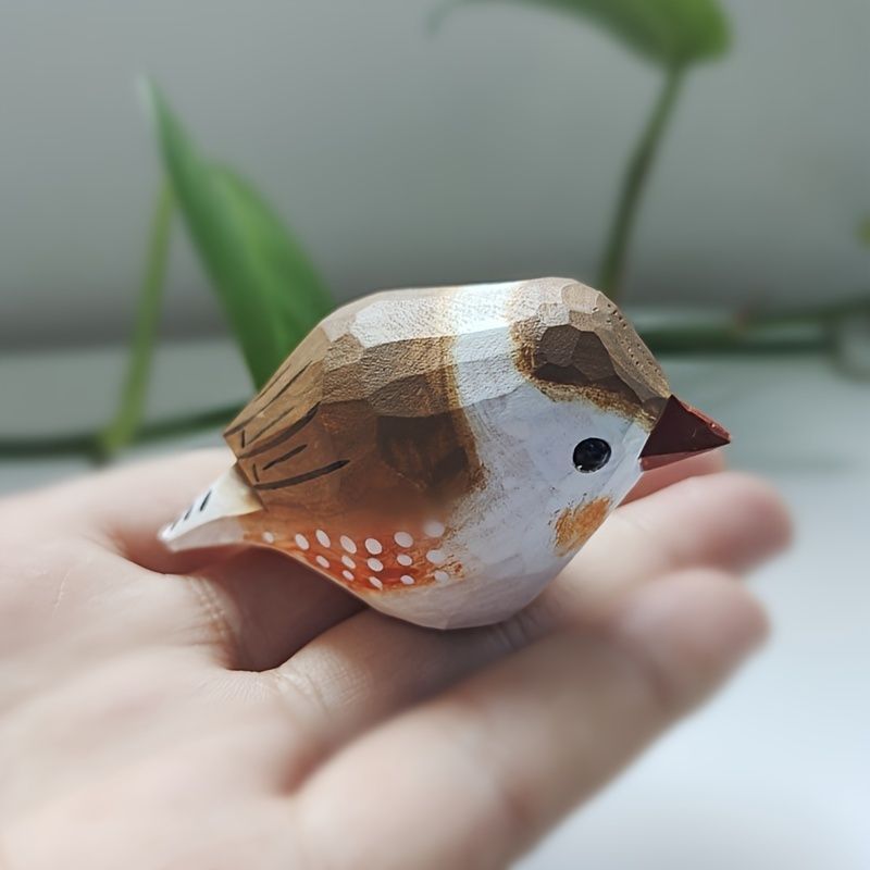 SGYP198 置物 手彫り木製スズメオブジェ 5.8cm｜ハンドメイド・手描き