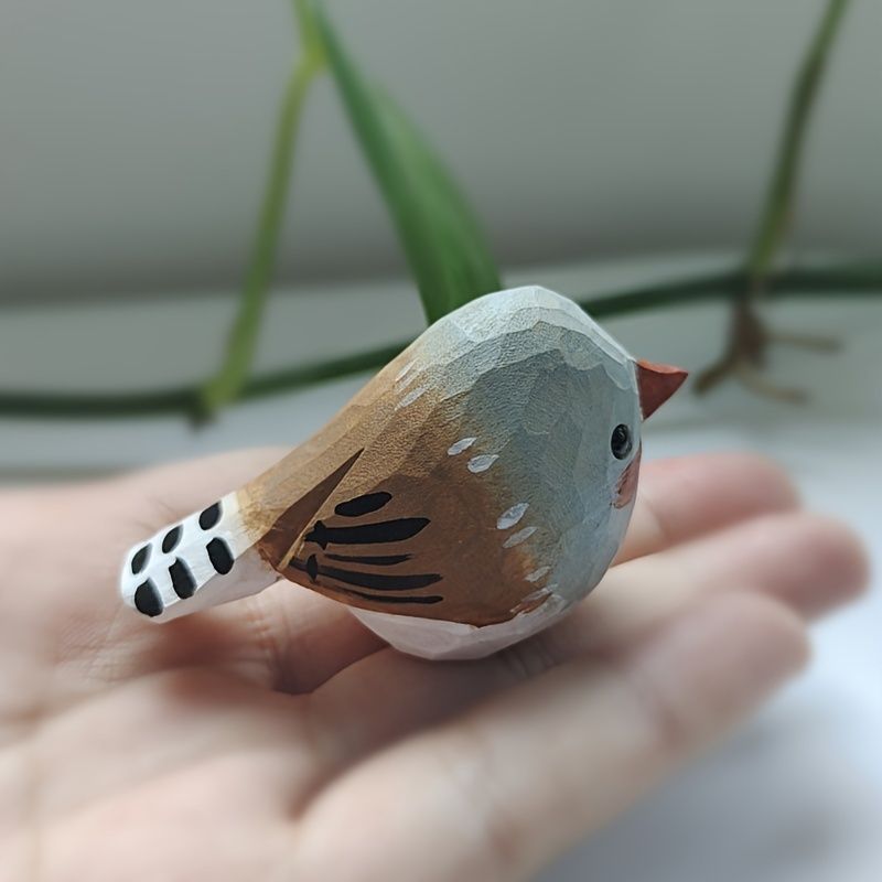 SGYP198 置物 手彫り木製スズメオブジェ 5.8cm｜ハンドメイド・手描き
