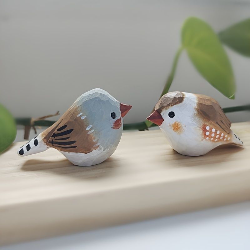 SGYP198 置物 手彫り木製スズメオブジェ 5.8cm｜ハンドメイド・手描き