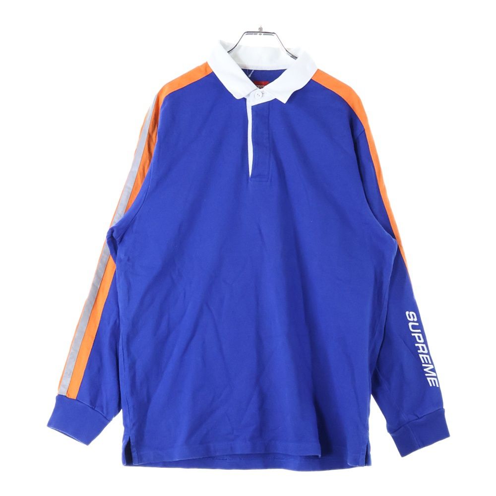 SUPREME シュプリーム 18 SS Reflective Sleeve Stripe Rugby リフレクティブ ストライプ ラグビーシャツ 長袖シャツ ブルー