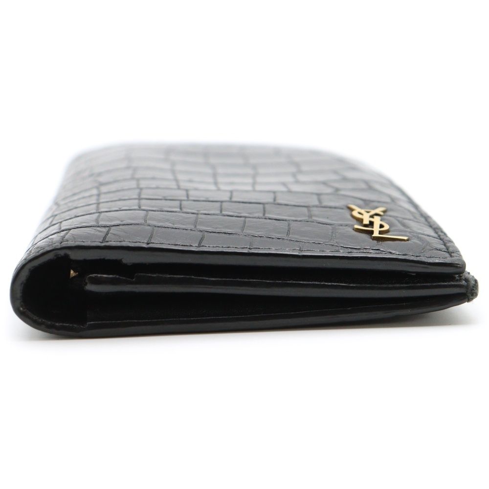 サンローラン　二つ折り財布　カサンドラ　クロコ型押し　ブラック SAINT LAURENT PARIS (サンローランパリ) カサンドラ クロコ型押し 二