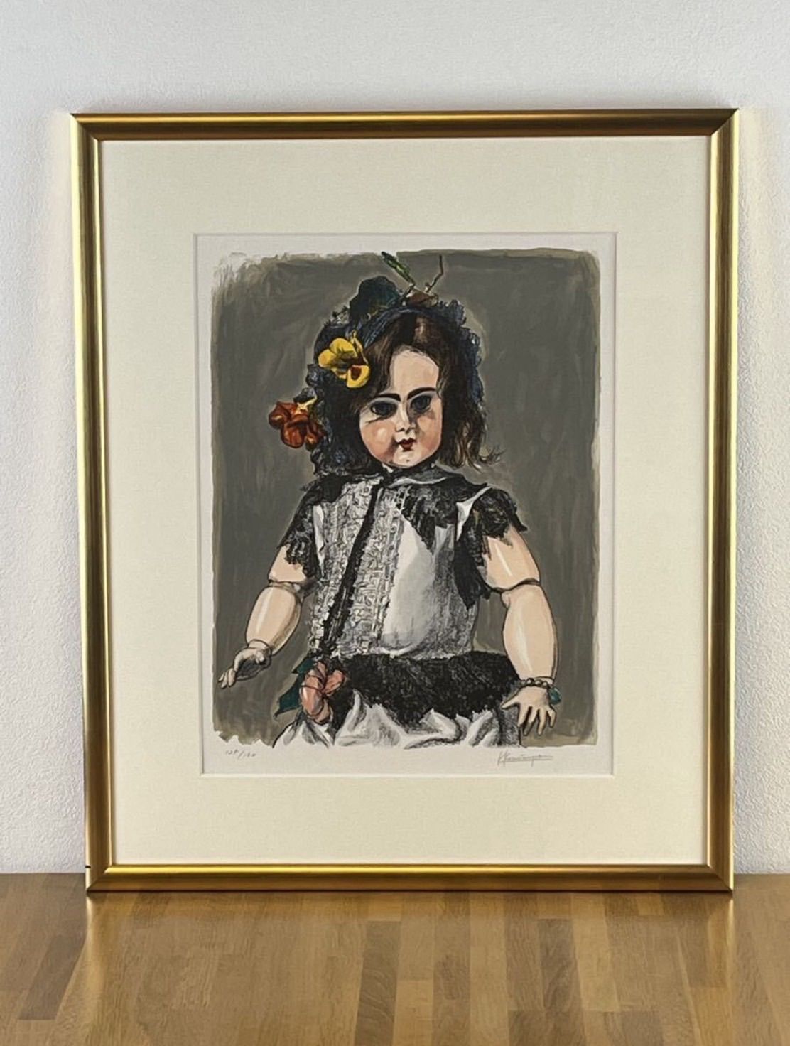 【お値下げ】小松崎邦雄　『人形』リトグラフ 小松崎邦雄「フランス人形」リトグラフ 6号 直筆サイン 物故巨匠 一水