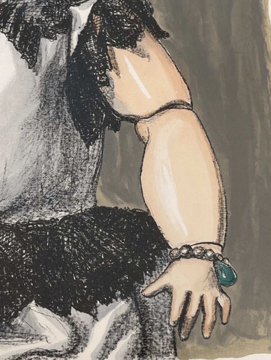 小松崎邦雄「フランス人形」リトグラフ 6号 直筆サイン 物故巨匠 一水