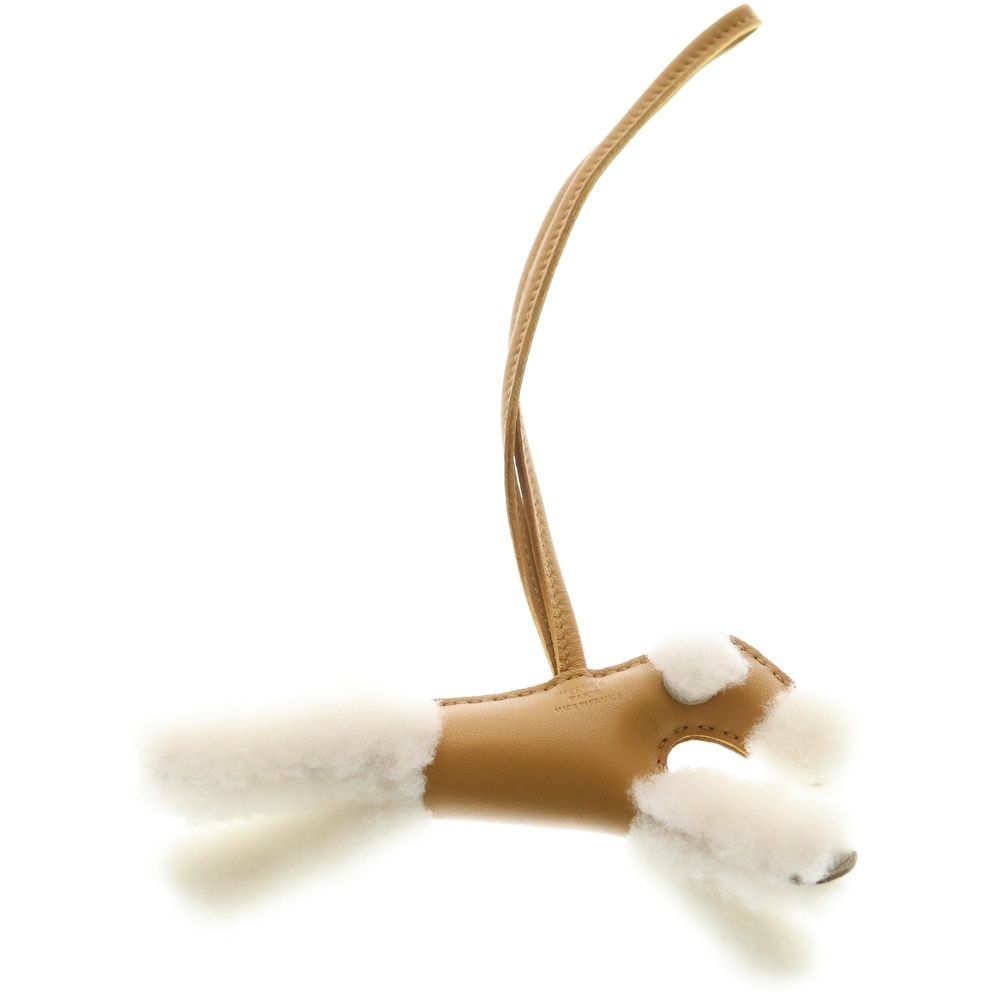 HERMES エルメス バディチャーム アニョーミロ ムートン レザー セサミ エクリュ 犬モチーフ バッグチャーム ストラップ アクセサリー ベージュ|ホワイト U刻印