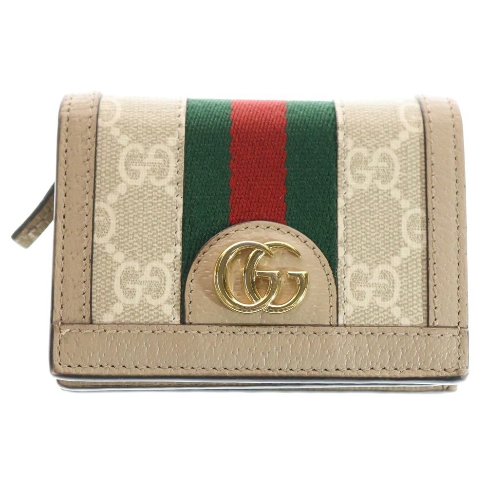 GUCCI グッチ オフディア GGスプリーム コンパクトウォレット 三つ折り財布 PVC×レザー ホワイト×ベージュ 523155 ゴールド金具