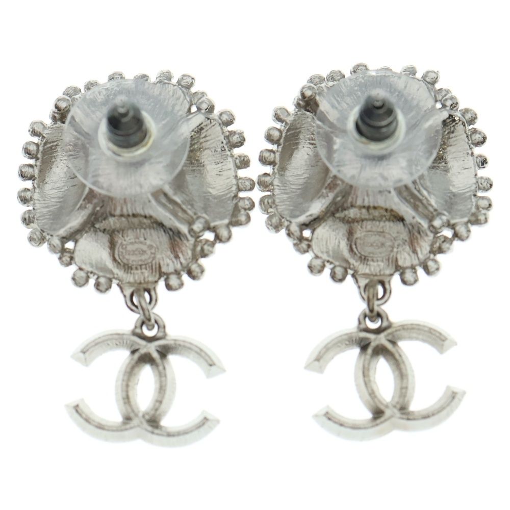 CHANEL シャネル ココマーク カメリア フラワーモチーフ ラインストーン ピアス ブラック シルバー