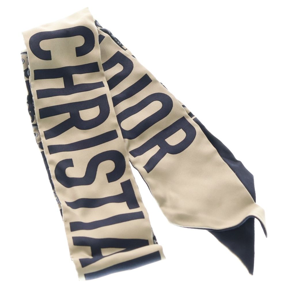 Christian Dior クリスチャンディオール ミッツァ スカーフ シルク オブリーク ベージュ×ネイビー