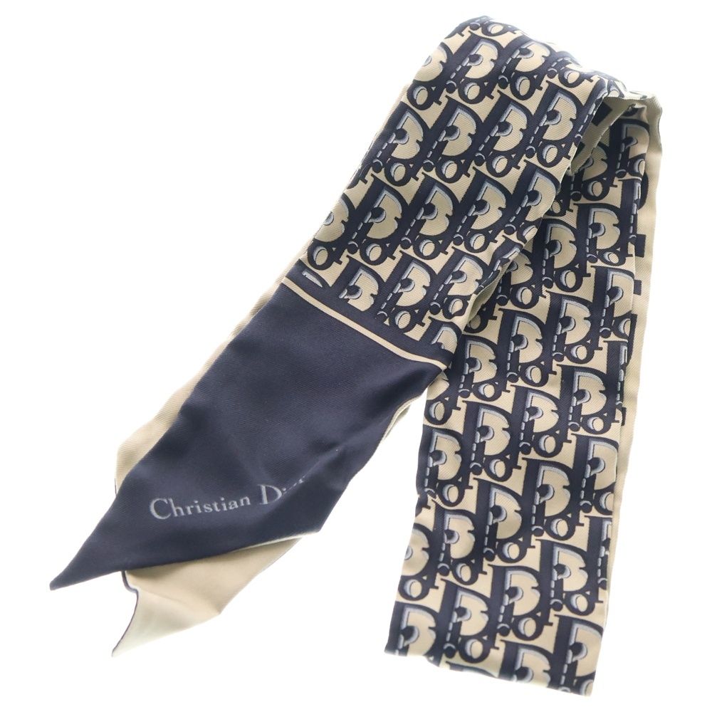 Christian Dior クリスチャンディオール ミッツァ スカーフ シルク オブリーク ベージュ ネイビー