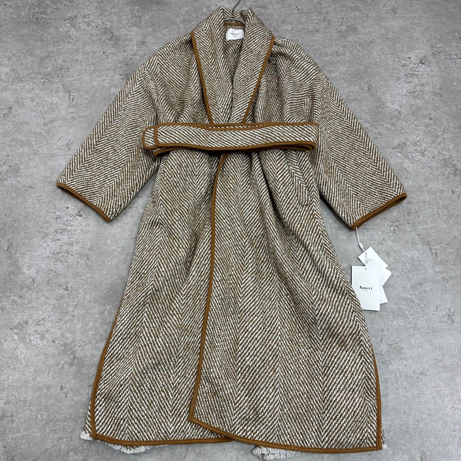 未使用】AMERI アメリ OVER 2WAY HERRING BONE COAT FREE キャメル 