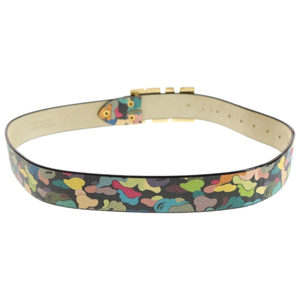 A BATHING APE アベイシングエイプ ゴールド ロゴバックル ブラックカモ レザーベルト マルチカラー