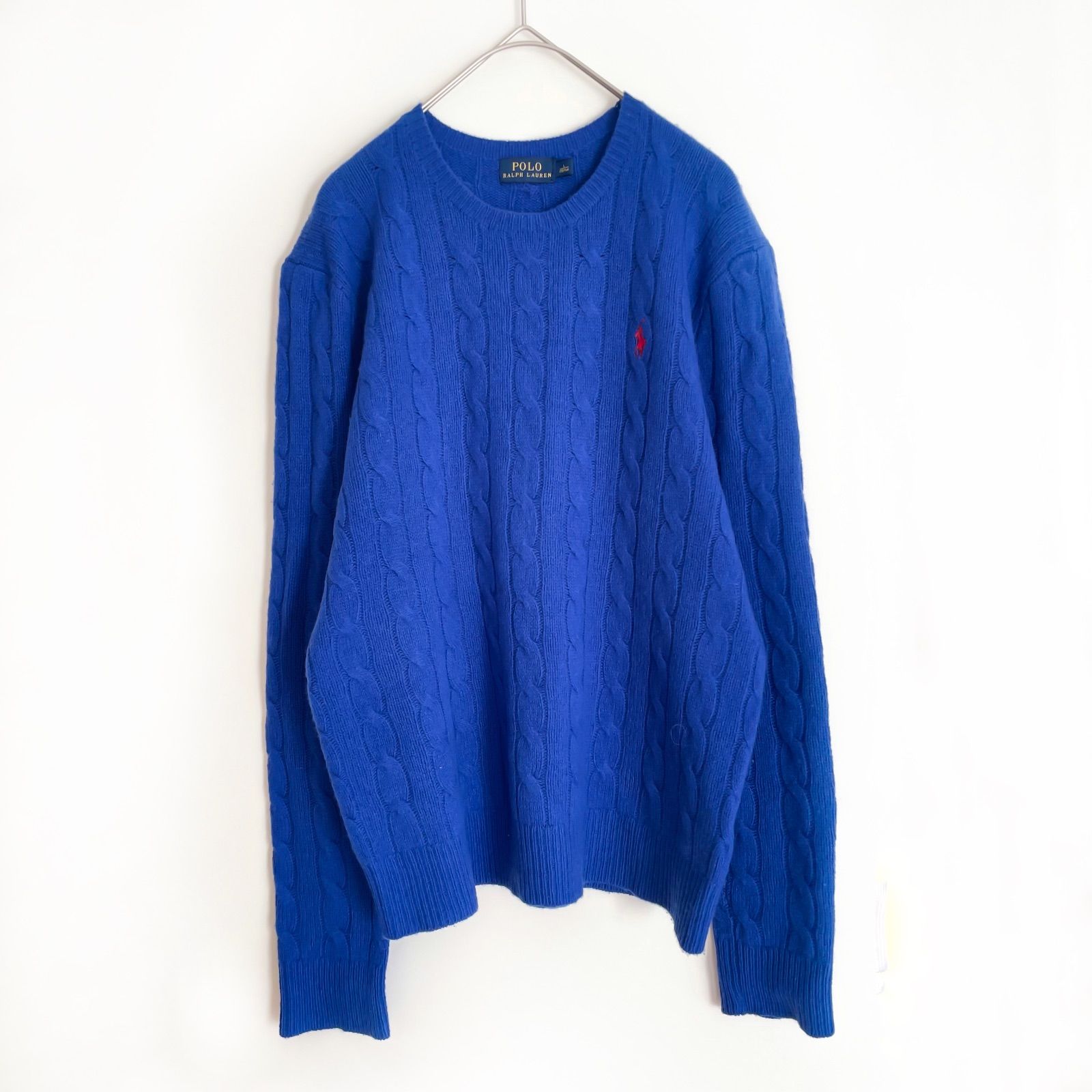 POLO RALPH LAUREN カシミヤ混 ケーブルニット Lサイズ 美品 ブルー