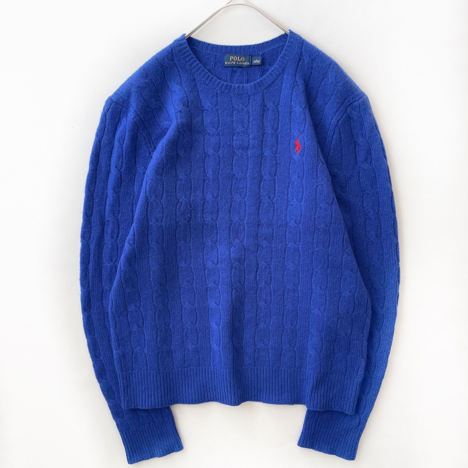 POLO RALPH LAUREN カシミヤ混 ケーブルニット Lサイズ 美品 ブルー