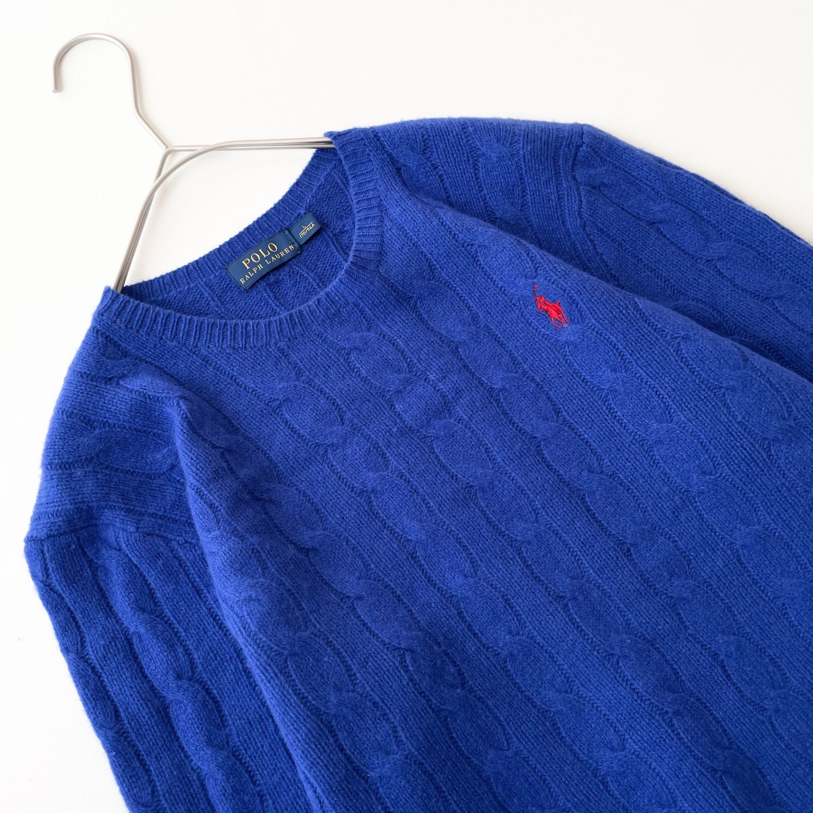 POLO RALPH LAUREN カシミヤ混 ケーブルニット Lサイズ 美品 ブルー