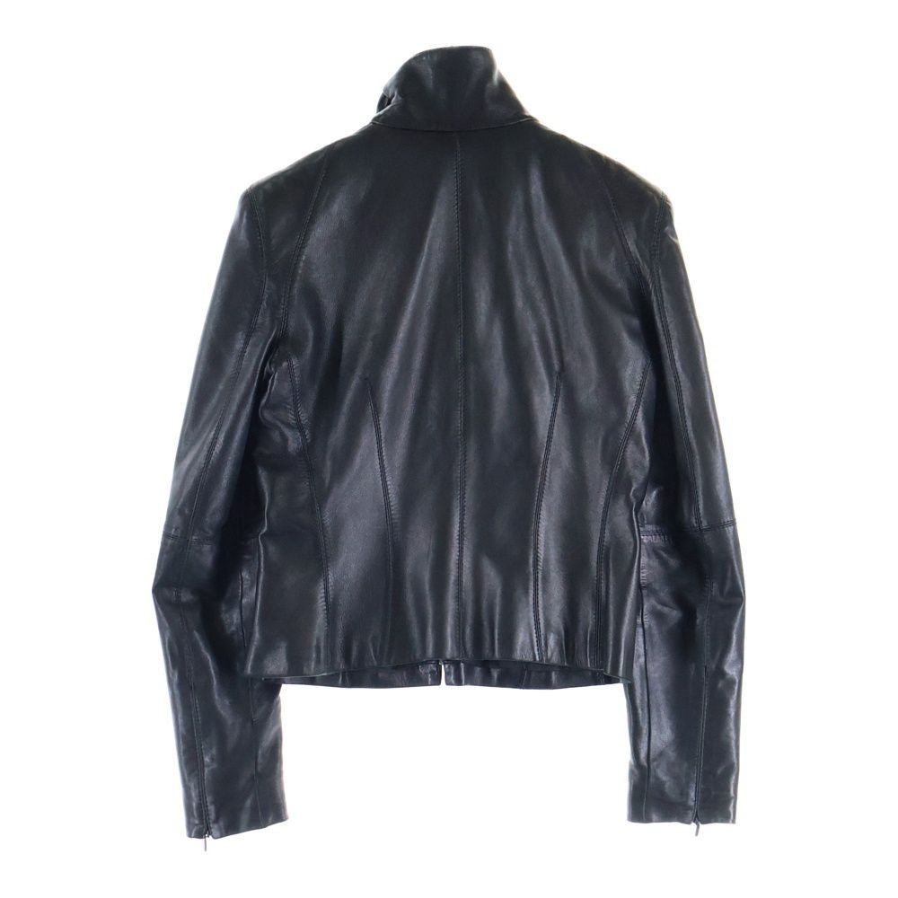 LOEWE ロエベ ラムレザー スタンドカラー ジップアップ シングルライダース ジャケット ブラック