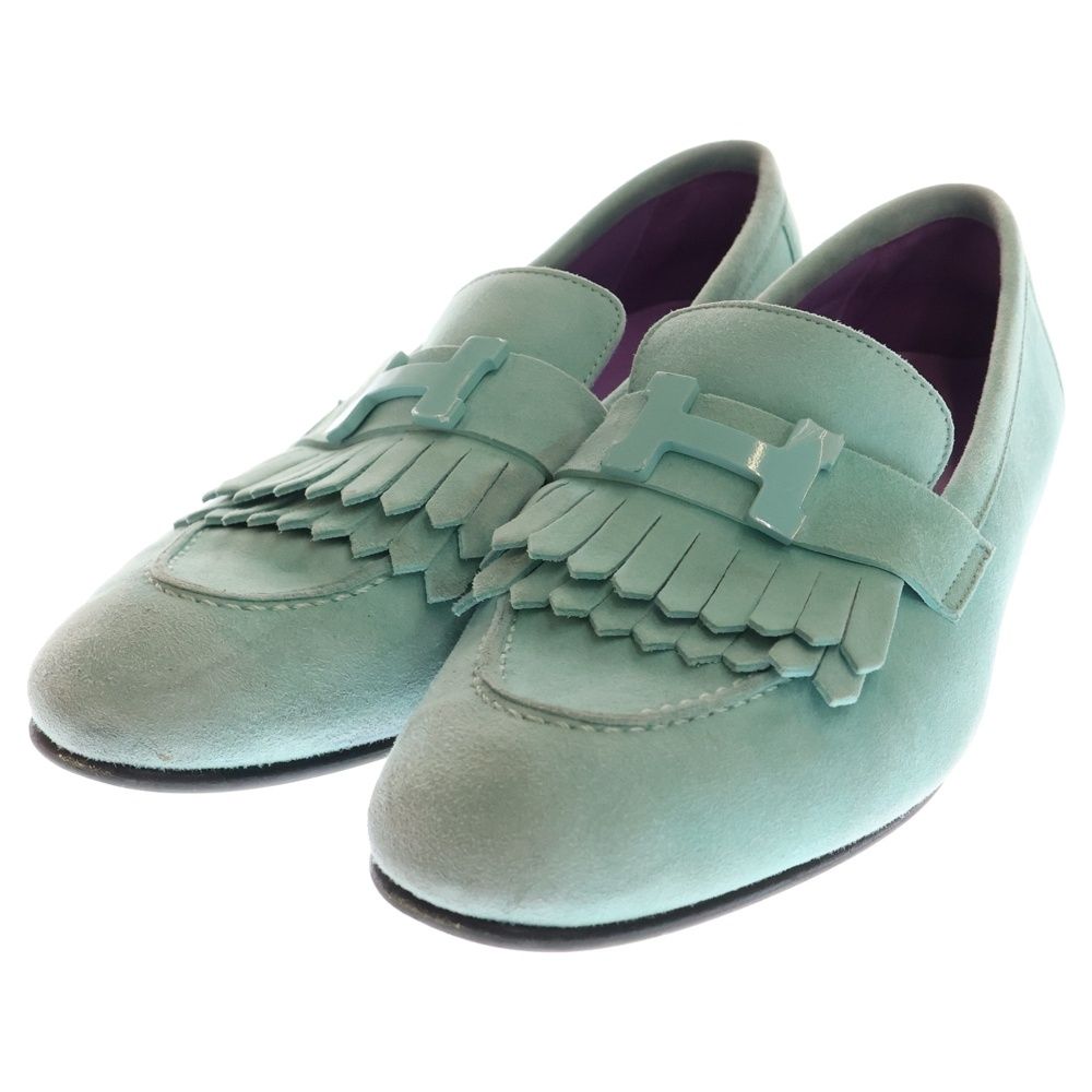 HERMES エルメス ロワイヤル Hロゴバックル スエードレザー モカシン ローカットシューズ ローファー ライトブルー レディース