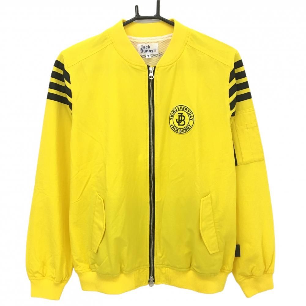 超 ジャックバニー ジャケットブルゾン イエロー×黒 袖ライン 裏地メッシュ レディース 2 L ゴルフウェア Jack Bunny