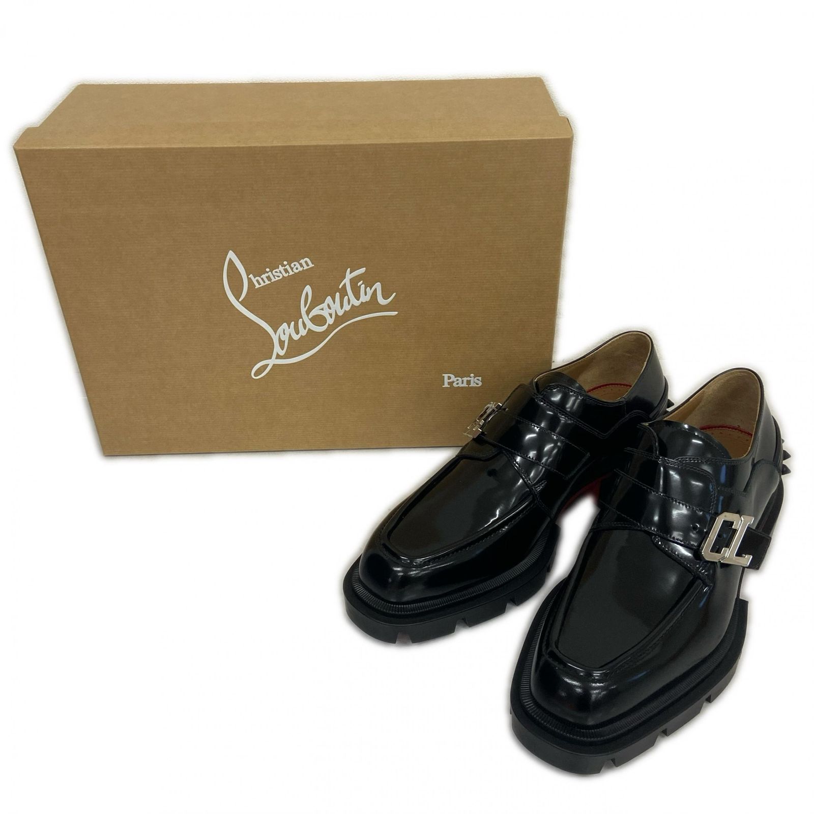 Christian Louboutin クリスチャンルブタン ビジネスシューズ アワー ジョージ モンクストラップデッキシューズ メンズ レザー ブラック レッド